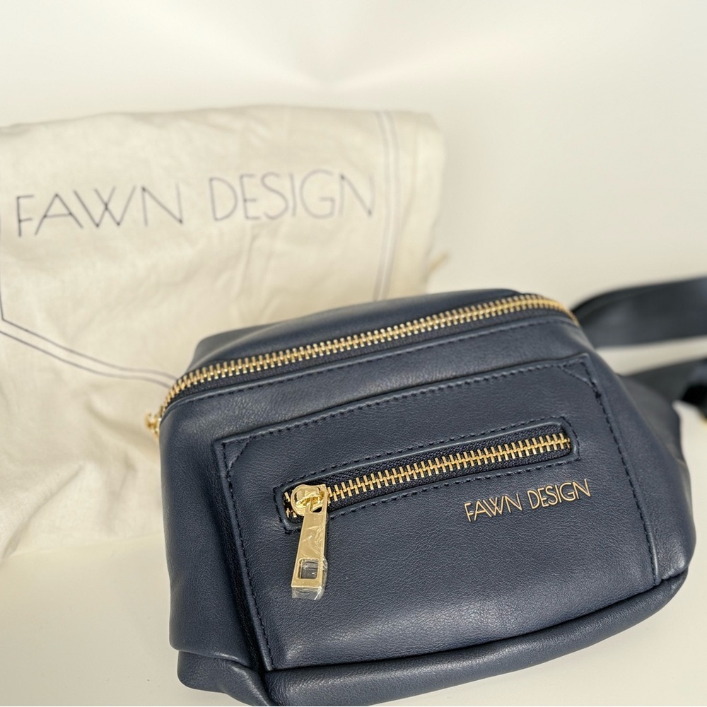 Fawn Design Navy Crossbody Bag with Gold Accents